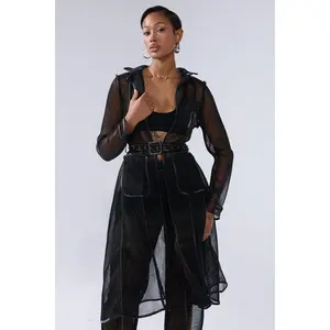 ONE TO WATCH MESH TRENCH IN BLACK