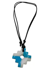 Handmade Inca Chakana Necklace, Andean Cross Pendant with Natural Stone