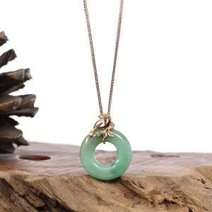 18k Rose Gold Genuine Burmese Jadeite Lucky Kou Kou Birdie Pendant Necklace