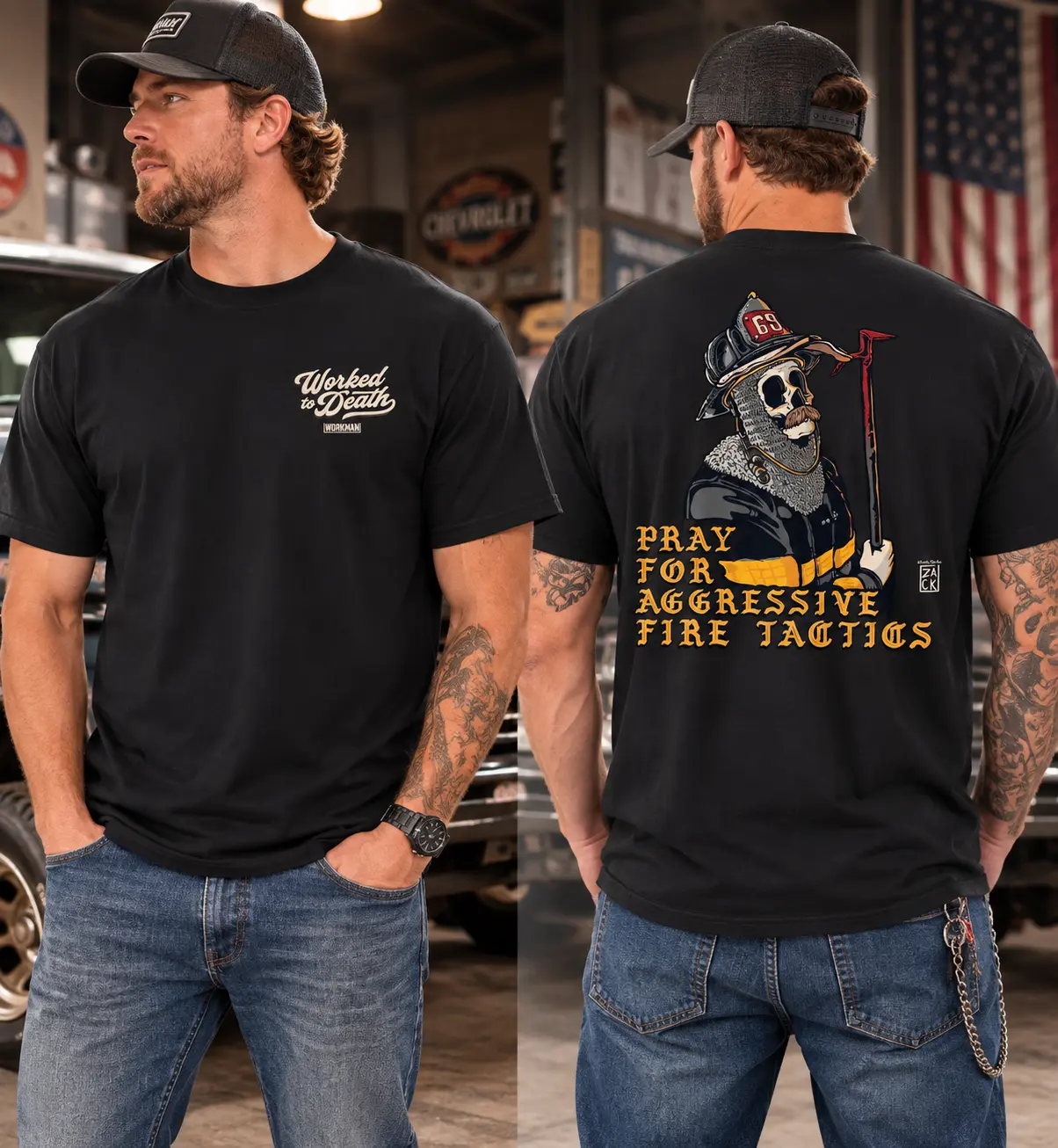 Pray for Aggressive Fire Tactics T-Shirt, Firefighter Skeleton Graphic Tee, Worked to Death Fireman Shirt for Men, Fire Rescue Graphic T-Shirt, Gift for Firefighters & First Responders Men's Tops