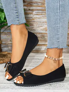 Women's Ballet Flat Shoes, Bow Decorated Round Toe Textile Upper, Comfortable Outdoor & Office Wear, All Season Casual Footwear, Bowknot Design Shoes, Flats Shoes Women