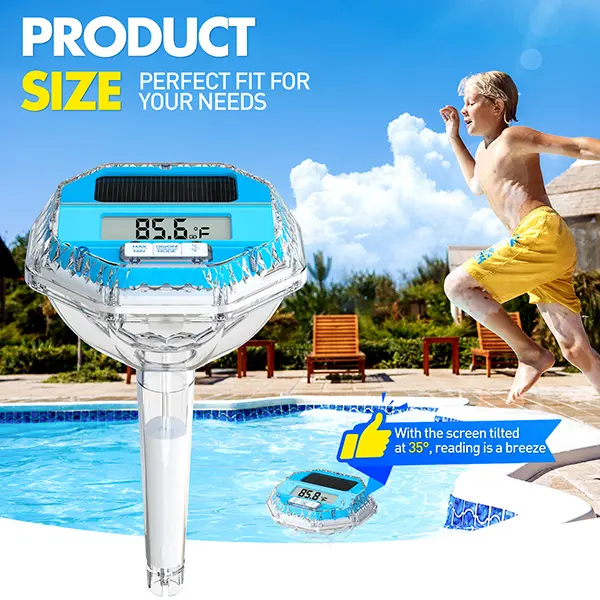 Solar Floating Pool Thermometer with Colorful LED Light Show, Large LCD Digital Temperature Display, Outdoor Swimming Pool Accessory for Hot Tubs & Spas, Swimming Pool Accessories