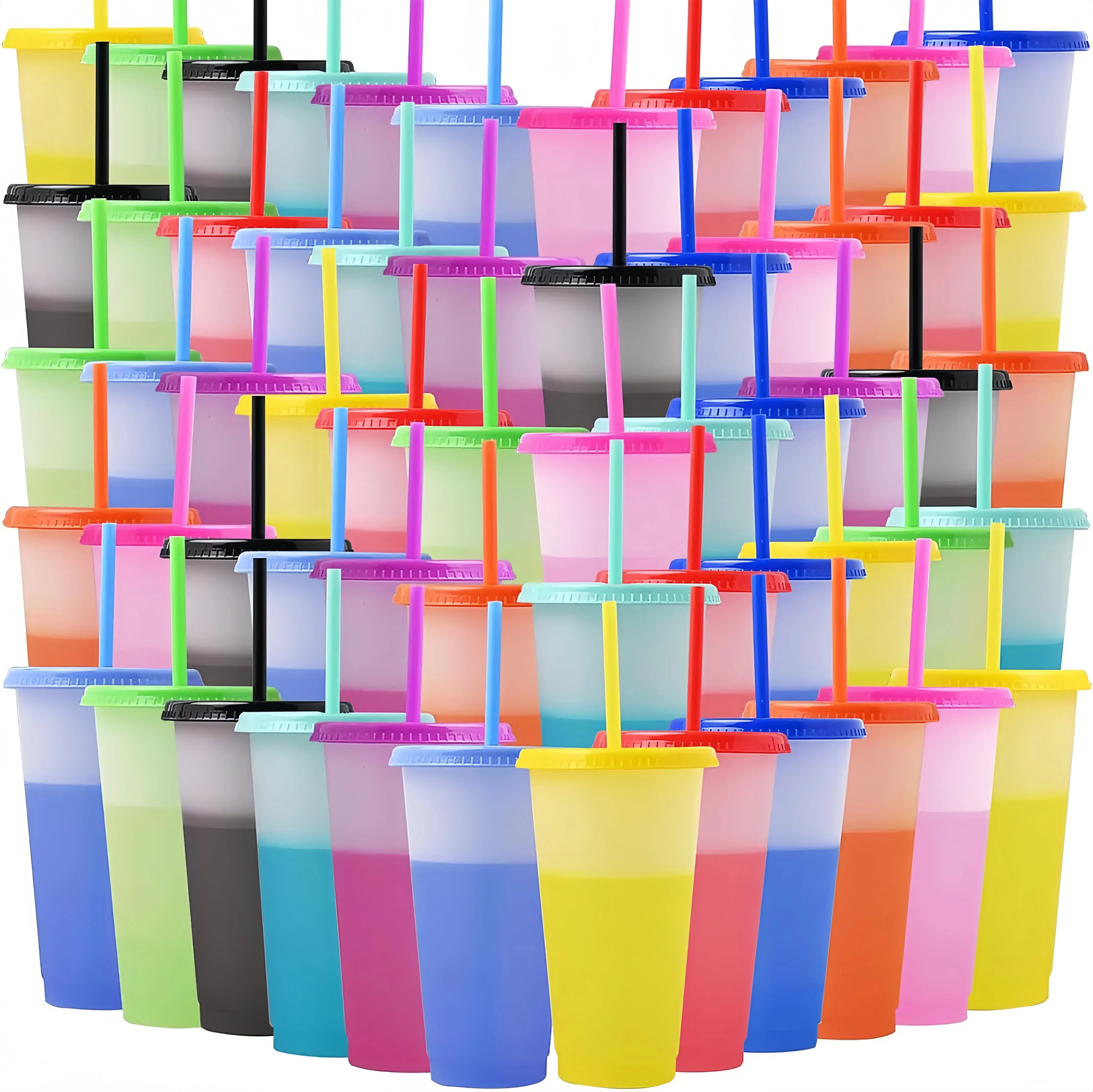 10 Pack Reusable Plastic Tumblers Bulk, 24 oz Color Changing Cups with Lids & Straws, Drink Water Cups Travel Mug Tumblers for Iced Beverage Water Smoothie Coffee Party