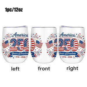 1pc 12oz Stainless Steel Tumbler with America 250 Years of Freedom Patriotic Design, Leak-Proof & Insulated, Reusable, Hand-Wash Only, Elegant Eggshell Silhouette, Perfect for Office, Camping & Holidays, Ideal Holiday Gift