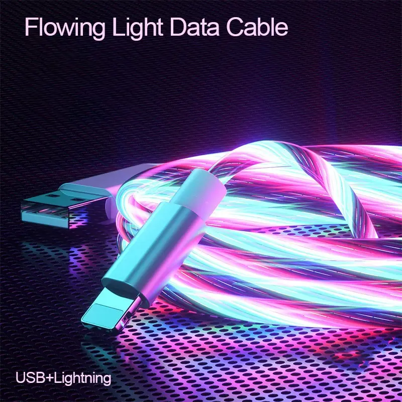 USB Lightning Fast Charging Cable, 1 Meter LED Glowing Charger Line for Smartphone iPhone 14 13 Pro Max 12 Mini 11 X XS XR 8 7p 6s 5s, Mfi Certified, Lightning Cables