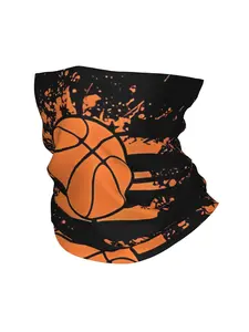 Unisex Basketball Sport Neck Gaiter, Grunge Orange Ball Face Scarf, Cool Streetball Bandana Mask