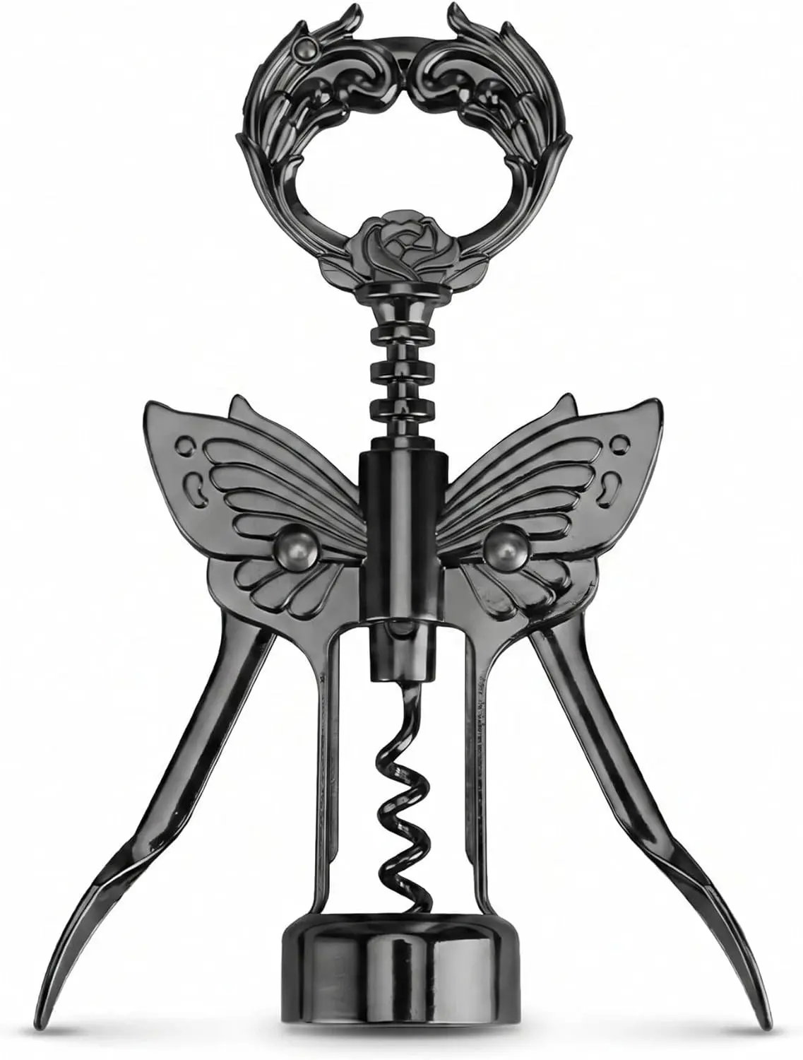 3 in 1 Zinc Alloy Premium Wing Corkscrew Wine Bottle Opener with Multifunctional Bottle Opener and Serrated Foil Cutter for Wine and Beer (Black)