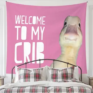 Welcome To My Crib Letter Pattern Tapestry, 1 Count Fun Room Flag Tapestry, Durable Wall Hanging for College Dorm Decorations, Wall Tapestries