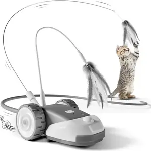 3-in-1 Interactive Cat Toy - 2-Speed Automatic Moving Mouse Cat Toys Self Play with 2pcs Hanging Feather String Ribbon and Wiggly Silicone Mice Tail for Bored Indoor Adult Cats Kittens Summervibes Petlovers