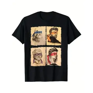 Mens Casual Short Sleeve T Shirt Featuring Humorous Italian Artists and Teenage Mutant Ninja Turtles Artwork Regular Fit Round Neck Tee for Art Enthusiasts and Ninja Turtle Fans