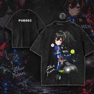 Zhu Yuan Zenless Zone Zero ZZZ Game Glitch Graphic T-shirt Streetwear Oversized Bungie Fan Gift Heavyweight Aesthetic Print Unisex Top AKB
