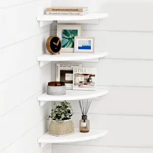 Kids Bedroom Wall Mounted Shelves Set of 4 Rounded Corner Shelves for Cute Wooden Design