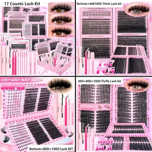 17 Counts Eyelash Extensions, Eyelash Set, Upper/Lower Eyelash, Clusters Lashes, Fluffy DIY Lash Extension with 2 Glue, 2 Tweezers, 5 Brushes, 2 Removers, D Curl Individual Lashes Extensions, Soft Reusable Cluster Lash Extension, Eyelash Cluster Kit