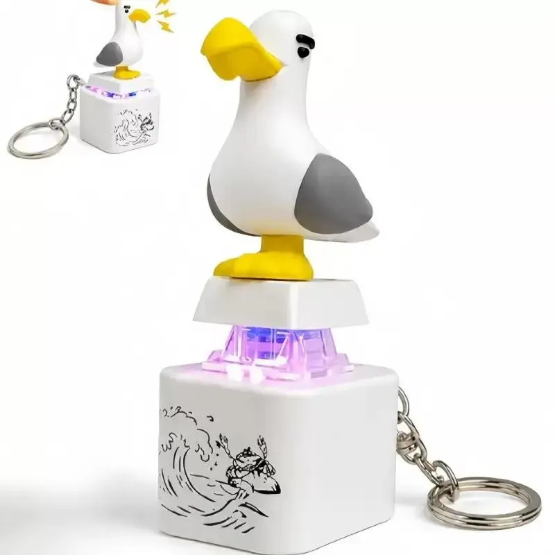 Cute "MINE!" Seagull Button Keychain - Fashion Accessory with Real Sound Effects, LED Light, Interactive Gift for Friends