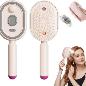 Electric Spray Air Cushion Massage Comb, Self-Cleaning Anti-Tangle Hair Brush. Anti-Static Volumizing Scalp Massager with Mist Function, for Dry Frizzy Long Hair, Ideal for Home, Salon and Travel (Essential Oil Not Included)