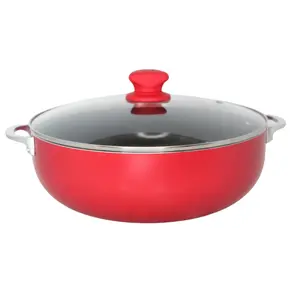 6.9 Ceramic Quart Red Caldero Aluminium Dutch Oven for Family Meals with Nonstick Interior & Clear Glass Lid - Cookware