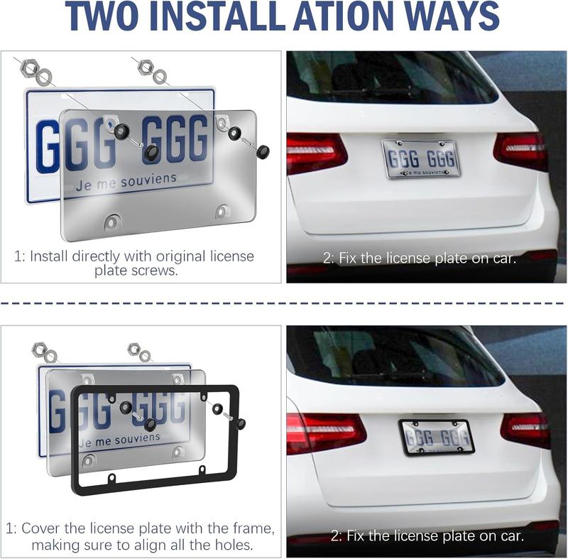 Dazone 2Pcs Black Personalized License Plate Frame Cover With Matching Screw Cap Screws Fits Any Standard US Plates