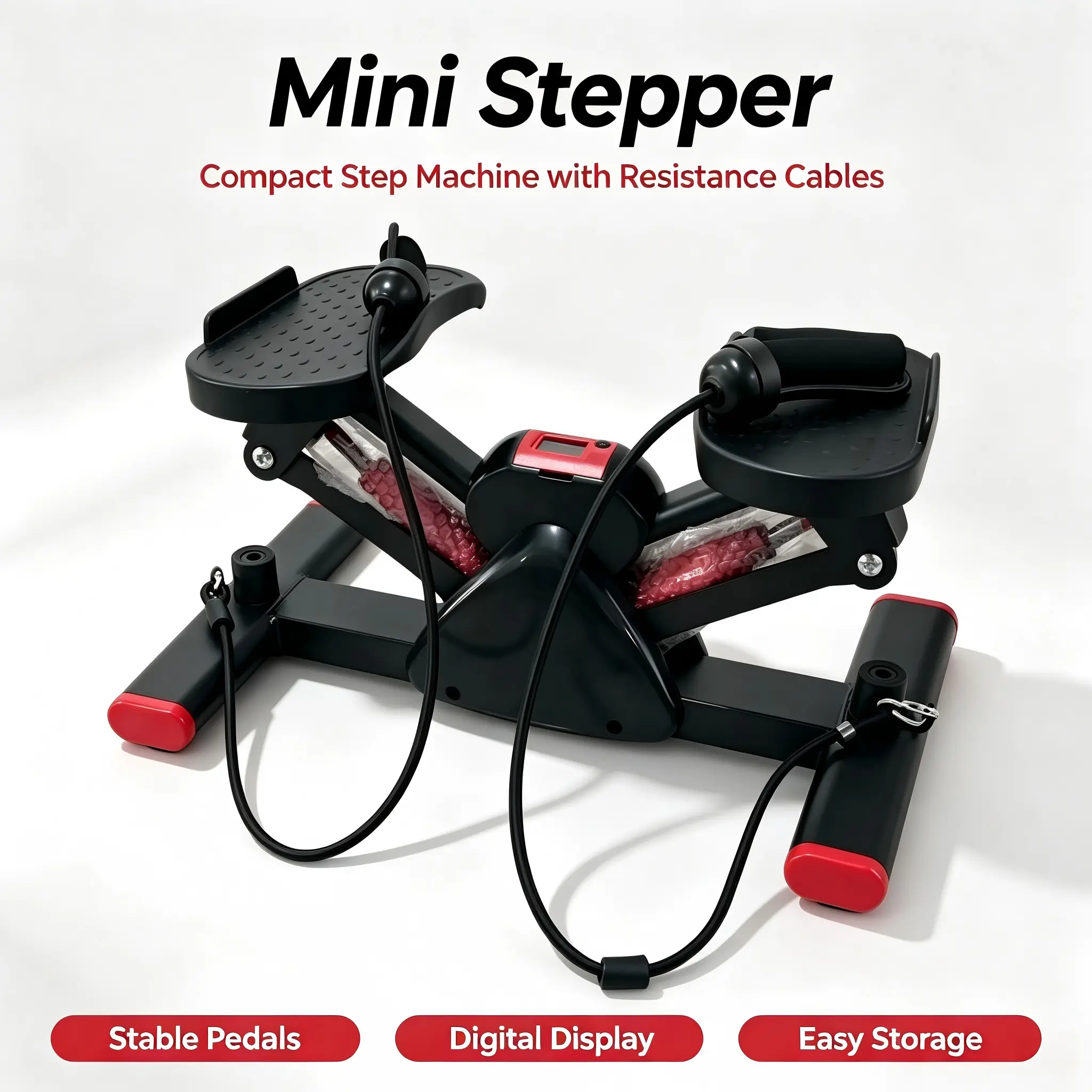 Mini  Stepper with Integrated Resistance Bands - Heavy-Duty Step  with LCD Digital Monitor - Compact Under Desk Fitness Equipment for Home Office Use Auto Abdominal Wheel Rebound back extension twister ab machine stair