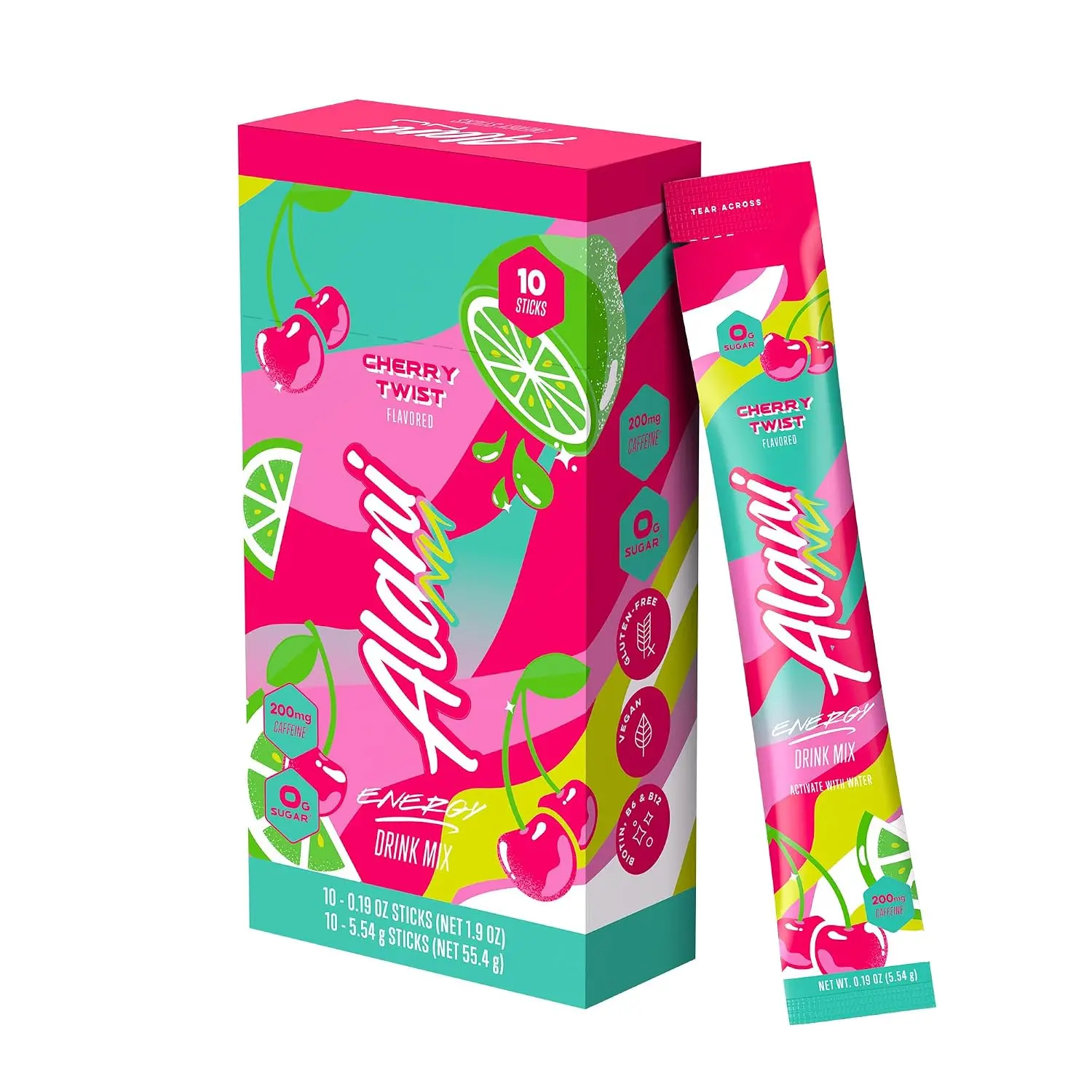 Alani Nu Cherry Twist Sport Beverage Powder Energy Sticks - 200mg Caffeine, Pre-Workout Performance Support, Antioxidants, Biotin, B Vitamins, 0 Sugar, 5-10 Calories, On-The-Go Drink Mix, 10 Pack