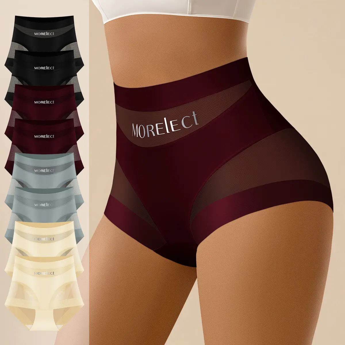 Morelect Women's Plus Size High Waisted Briefs - 4/6/8 Pcs Mesh Lace Panties, Breathable Lightweight Fabric, No-Show Seamless Trim, Print & Plain Letter Designs, for Everyday Casual Wear (Do Not Dry Clean)