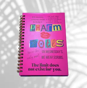 Pink Pharmacology Nursing School Journal with 200 Fill-in Templates and Spiral Binding