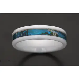 Blue Abalone Shell Ring - Ceramic Wedding Band