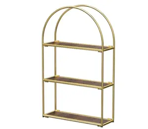 Arched Frame Wall Shelf, Decorative 3 Tier Bathroom Wall Shelf with Walnut Finish Shelves and Robust Storage Capacity, 6" D x 17.9" W x 28.57" H