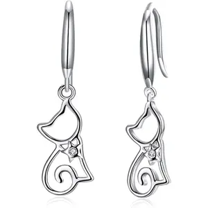 Cute Cat Earrings Stud Pearl Earrings for Women Mouse Cubic Zircon Hypoallergenic Earrings Christmas Birthday Gift