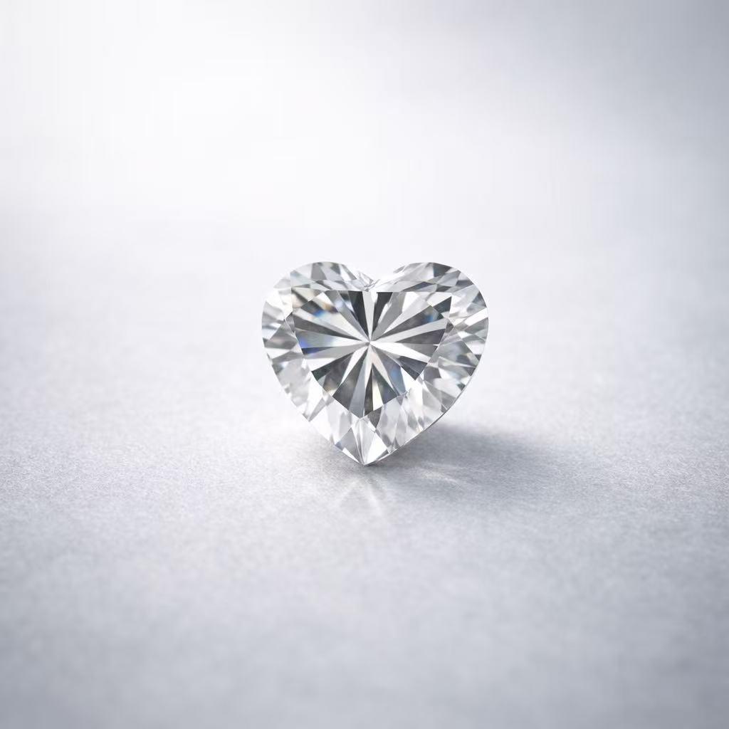 Heart-shaped natural diamond and sapphire gemstone, accompanied by a certificate