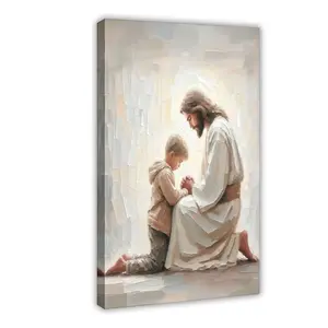 Jesus And Boy Christian Art - Kids Praying with Children - LDS Bible Painting Home Decor Wall Art