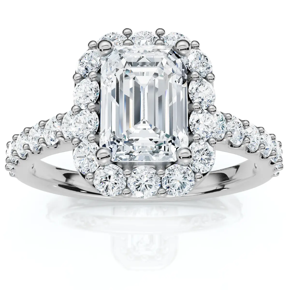 1.75 Ct Emerald Diamond Halo Engagement Ring 14k White Gold Lab Grown