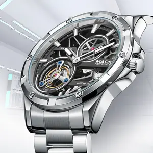 Fully automatic mechanical men’s watch with a round steel strap; luxurious, water-resistant and drop-resistant design featuring a multi-layer tourbillon movement; includes gift packaging box; suitable for men’s business meetings.