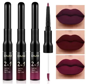 evpct 3Pcs Dark Red Purple Plum Matte Liquid Lipstick and Lip Liner Set for Women Matte Burgundy Lip Tint Stain Long Lasting Waterproof, Black Cherry Blood Red Mauve Brown Gothic Goth Lipsticks Makeup