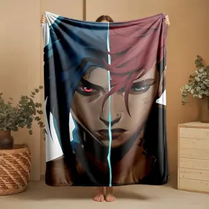 1 piece League of Legends: The Dual Persona of Jinx and Vi themed flannel blanket - Flannel weaving craft blanket, modern style, suitable for sofas and beds, all-season use, super soft and warm, digital print design, 100% polyester material