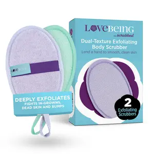 LoveBeing Dual-Texture Exfoliating Body Scrubber for Men and Women with Smooth Clean Skin Daily Bath Sponge 2 Count