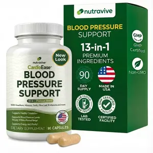 Nutravive Blood Pressure Supplement | Premium Heart Health Support with Hawthorn, Garlic, Olive Leaf, Hibiscus, Vitamin B12 | USA Made GMP, 90 Capsules 3-Month Supply