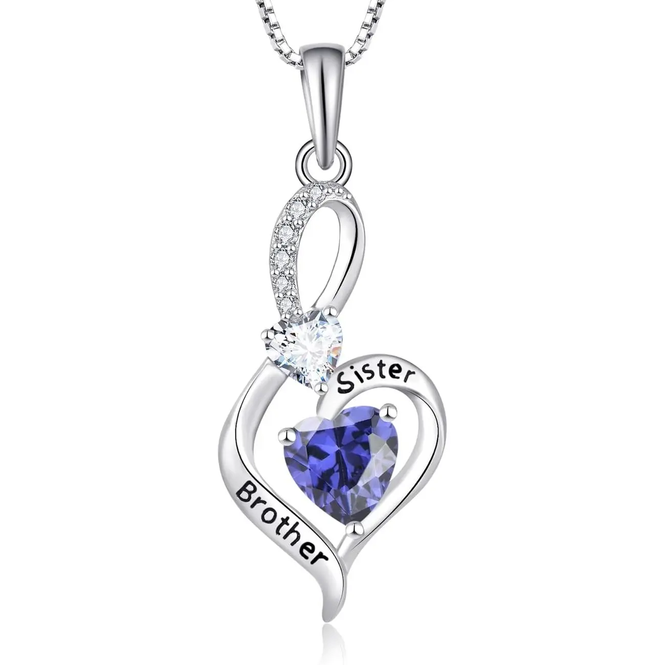 Sister Necklace,925 Sterling Silver Sister and Brother Infinity Heart Cubic Zirconia ,Always Love You Sister Brother Necklace for Women