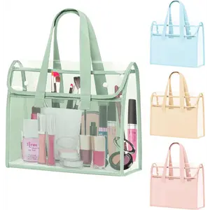 Multipurpose Clear PVC Tote Organizer | Large Transparent Pouch For Stationery, Toiletries & Makeup. A Practical Essential For Back To School, New Year Organization & Valentine's Day Gift Bundling.