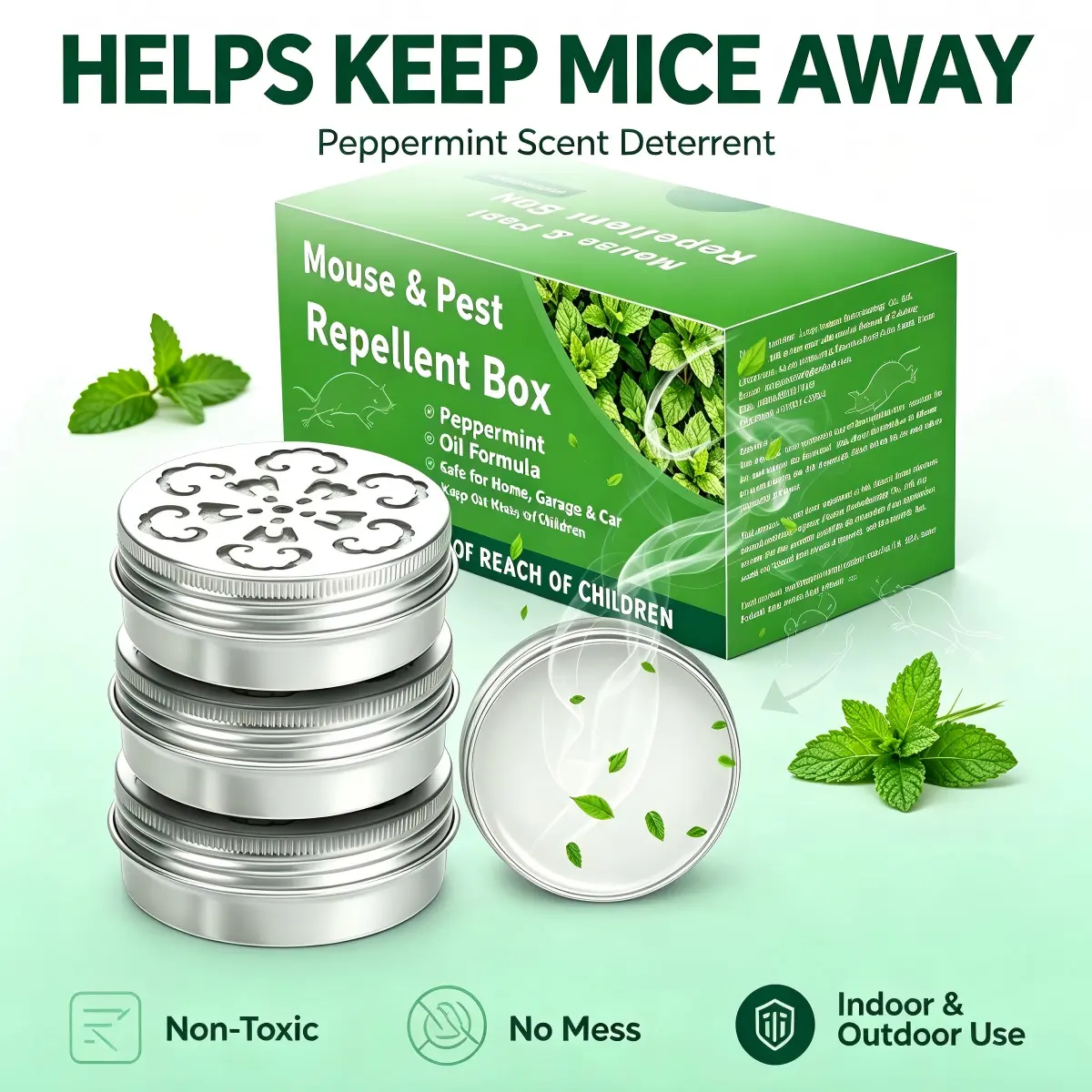 3-Pack Peppermint Scent Mouse Repellent Boxes, Natural Mint Scent for Home, Garage, Basement, Storage & Indoor Outdoor Use