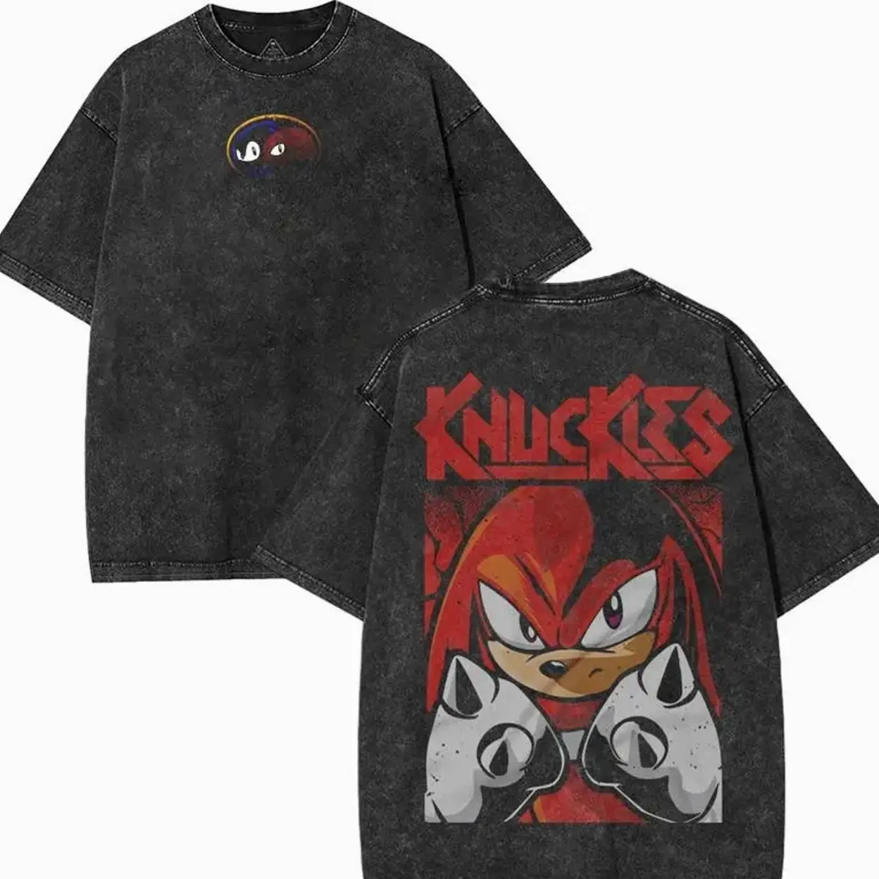 Retro Limited Knuckles the Echidna Graphic Tees T-Shirts, Sonic Movie Cartoon Unisex Oversized Heavyweight Cotton Wash Tee, Casual Comfort 714