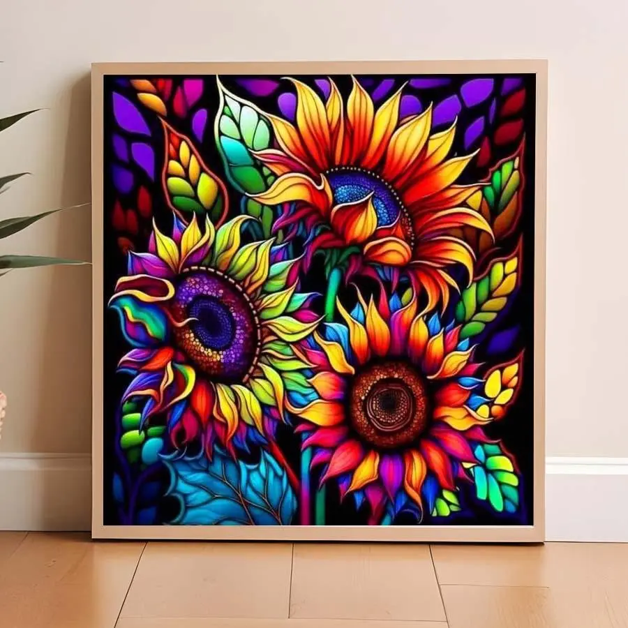 5D DIY Diamond Art Painting Kit, DIY Craft Supplies, Crafts, Colorful Sunflower Mosaic Canvas Art, Home Wall Decor Gift for Birthday, Anniversary