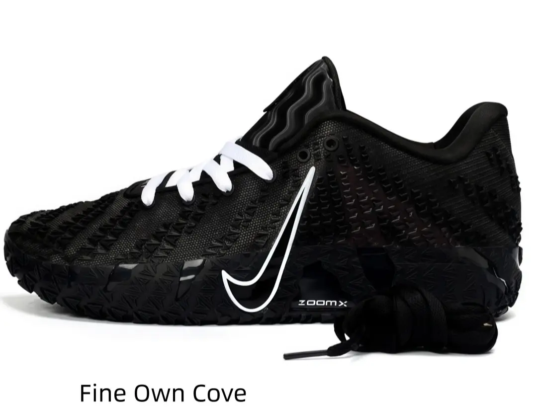 Fashion casual athletic sneakers, minimalist all-black tone with white logo detail, shock-absorbing sole for outdoor sports, daily commute and cool street fashion matching.