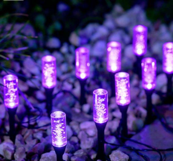 Compact Blue Solar Bubble Stick Pathway Lights - Waterproof Cool White LED Lights, Plastic Body, Crystal Stakes for Outdoor Garden Decor, Outdoor Decor