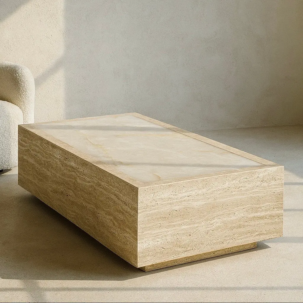 Palermo Beige Travertine Onyx Coffee Table 52" Modern Stone