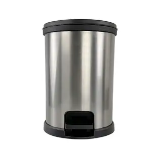 Silver Stainless Steel 1.5 Gallon Plastic Round Step Bathroom Trash Can with Hands-Free Operation and Durable Plastic Construction