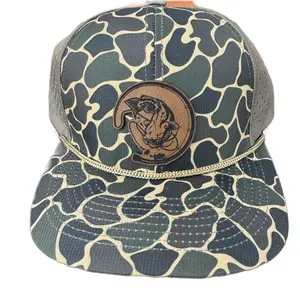 Duck Camo SnapBack Hat in Waterproof Material with Catfish Leatherette Patch and Adjustable Closure