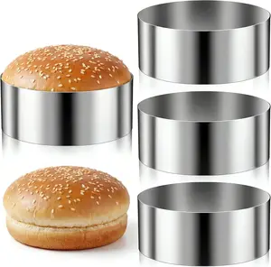 4 Pack 4 Inch Round Stainless Steel Non-Stick Baking Rings Hamburger Bun Muffin Mold for Eggs Pancakes Muffins Scones Dessert Baking Making Tool