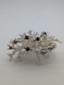 Adjustable S925 Silver Crystal Ring: Amethyst, Garnet, Tourmaline, Sunstone
