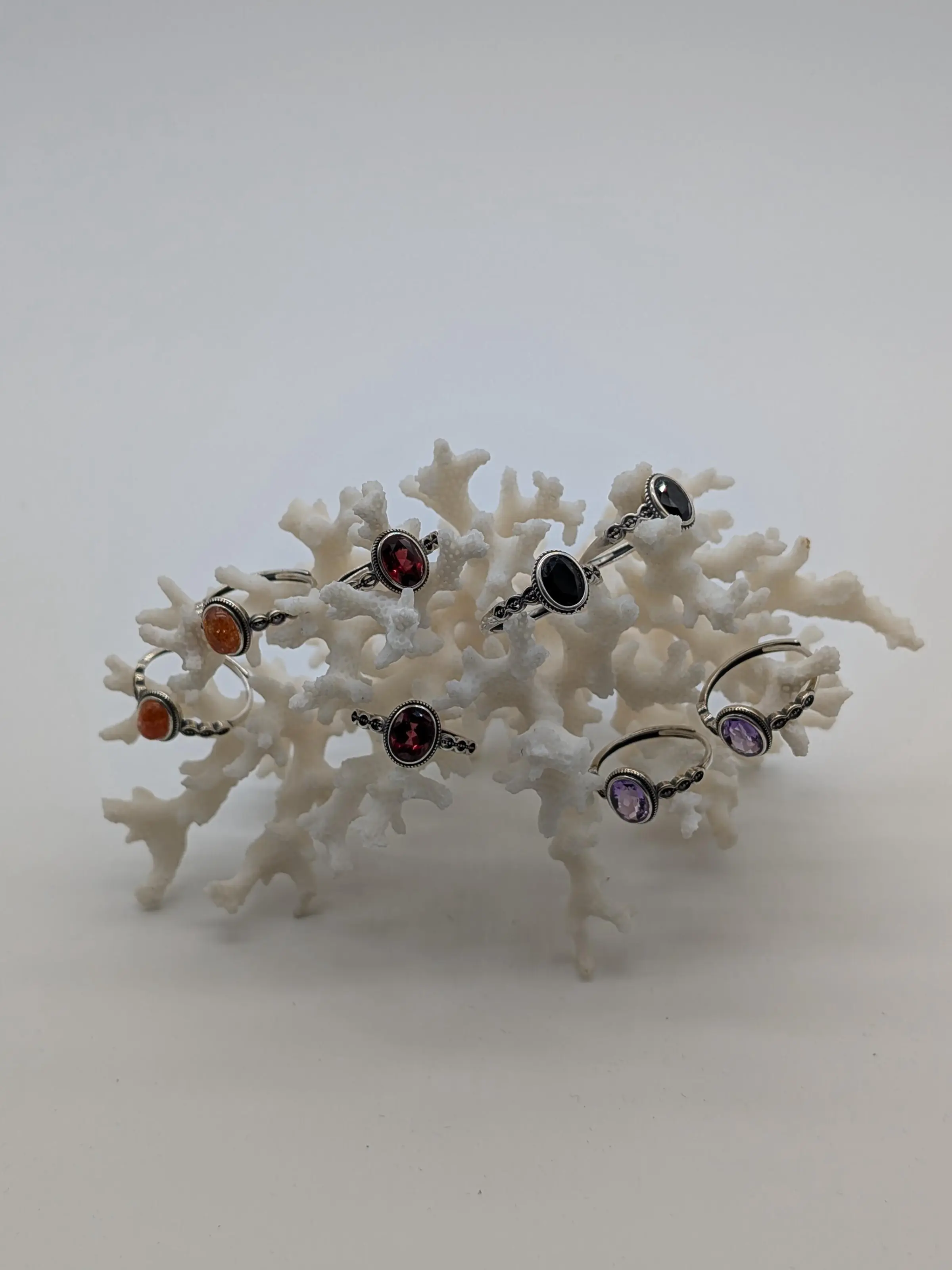 Adjustable S925 Silver Crystal Ring: Amethyst, Garnet, Tourmaline, Sunstone