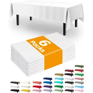 Pureegg Plastic Table Cloth Disposable 6 Pack, 54 x 108 Inch Table Cloths, Party, Picnic, Wedding, Decorative Tablecloths, Rectangle, White Plastic Cover, Waterproof, White